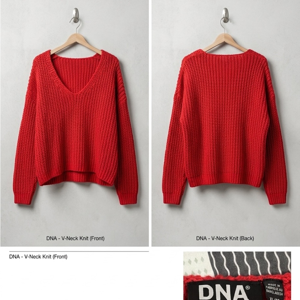 Red V-Neck Chunky Knit Sweater